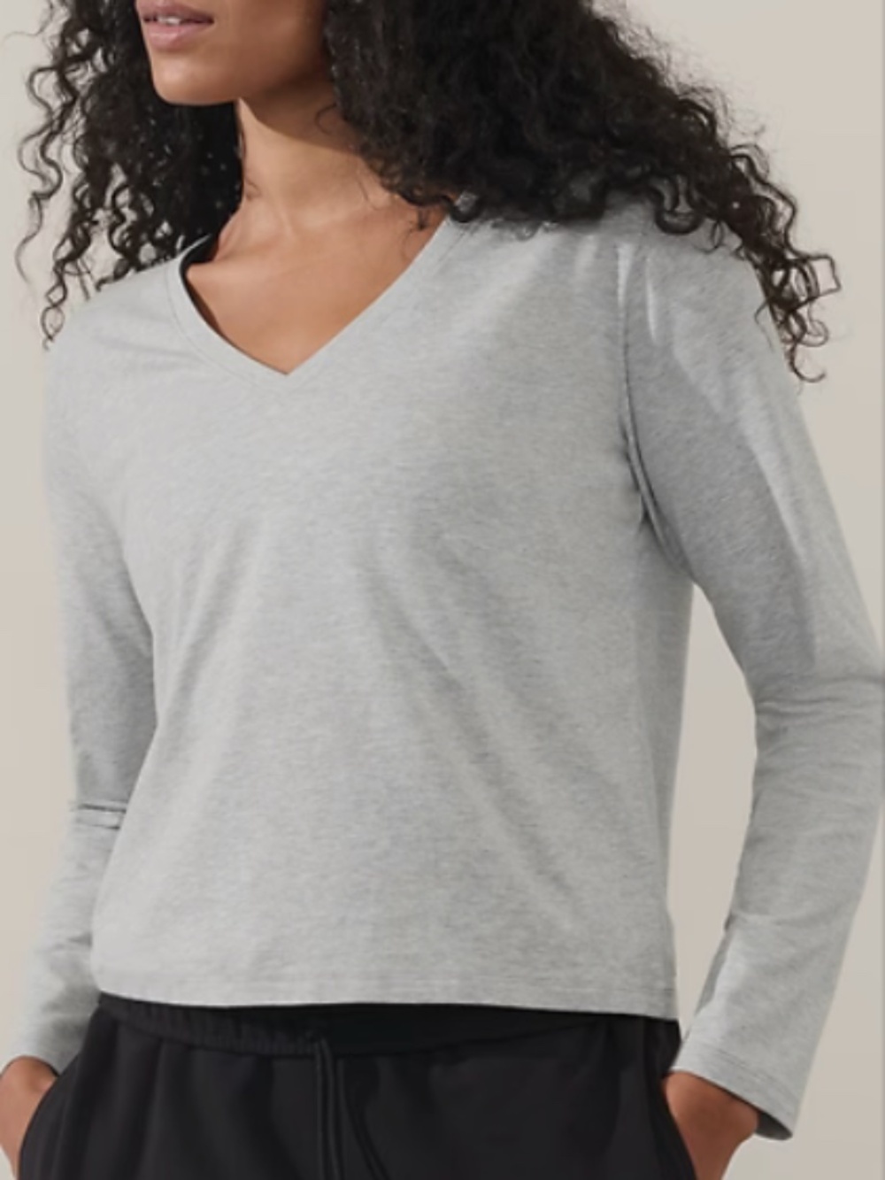 Essential V-Neck Long Sleeve Lightweight Cotton Top Heather Grey Size Small NWT - Picture 2 of 9
